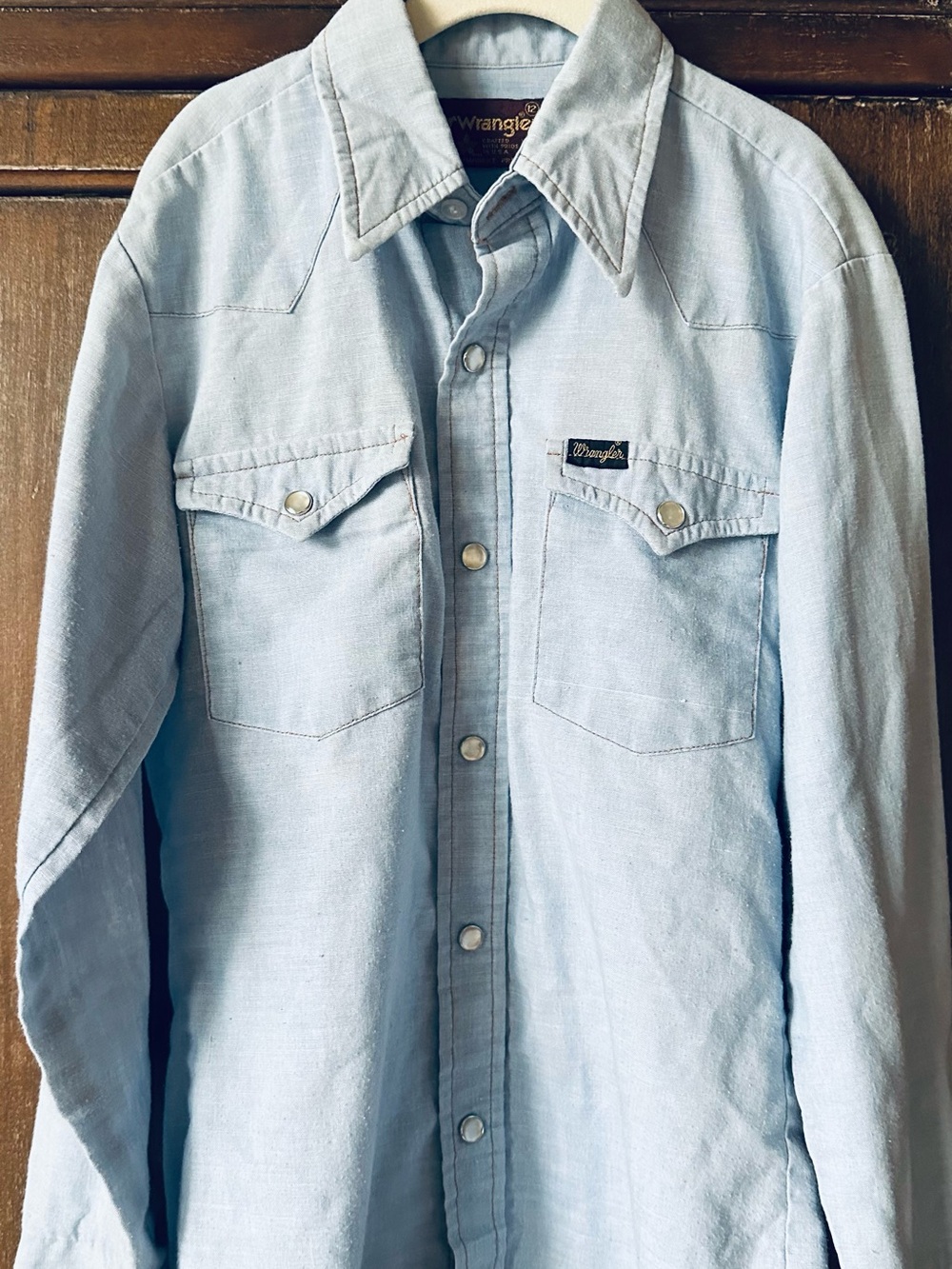 Vintage Wrangler Boys Pale Blue Western Snap-Front Shirt Size 10/12